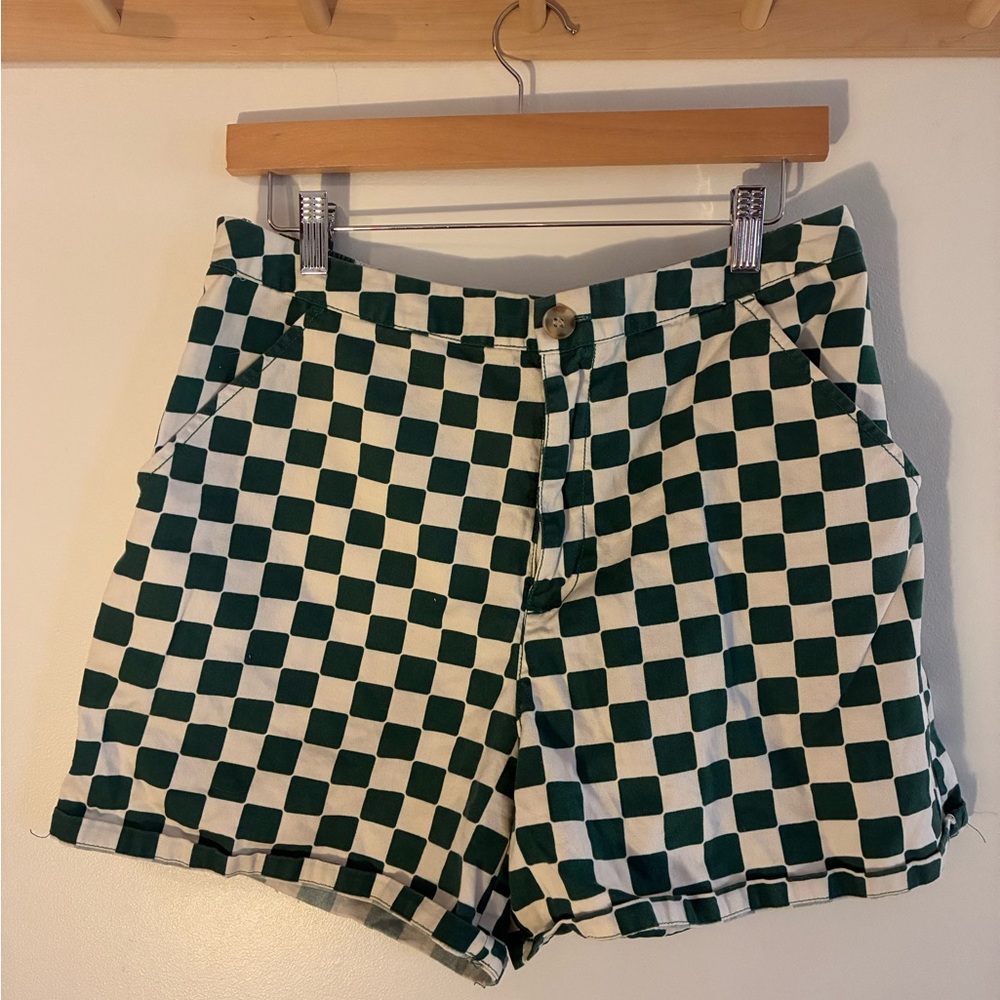 Wild Fable Green and White Checkerboard cotton Women’s Shorts